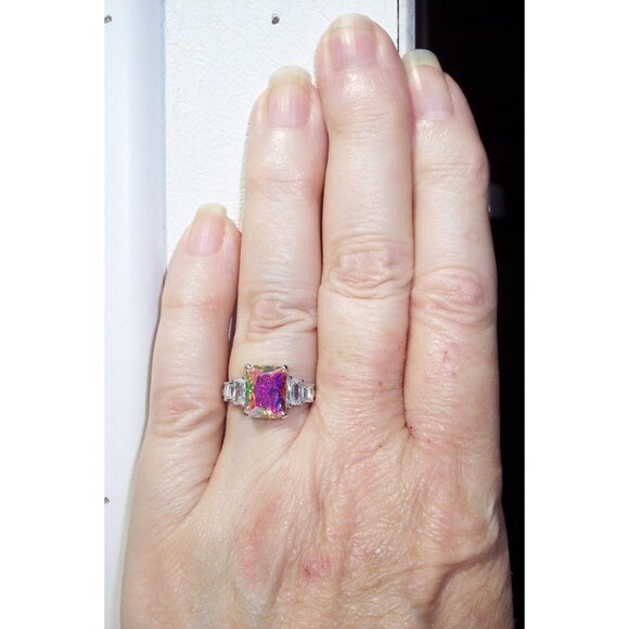 925 STERLING SILVER Simulated Mercury Mystic CZ Ring - Picture 4 of 16